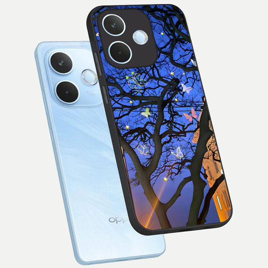 Butterfly Night Magic phone case For Oppo Reno 15 Pro mini showing premium glass back cover with detailed artwork