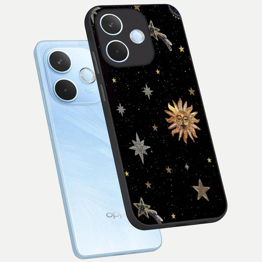 Celestial Moon With Stars phone case For Oppo Reno 15 Pro mini showing premium glass back cover with detailed artwork