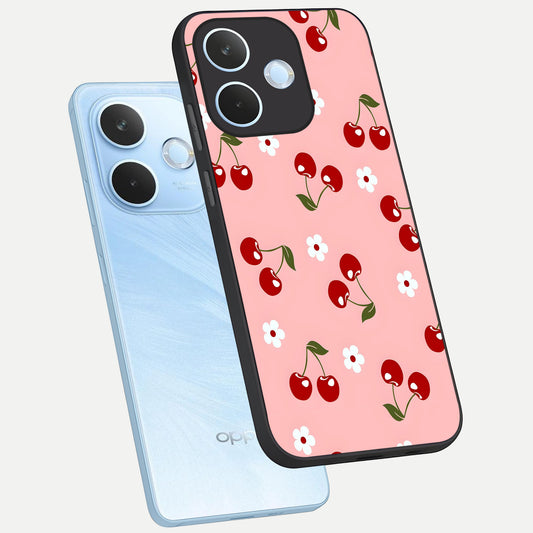 Cherry Love Mood phone case For Oppo Reno 15 Pro mini showing premium glass back cover with detailed artwork