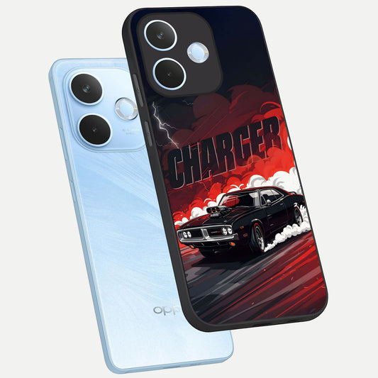 Dark Charger Fury phone case For Oppo Reno 15 Pro mini showing premium glass back cover with detailed artwork