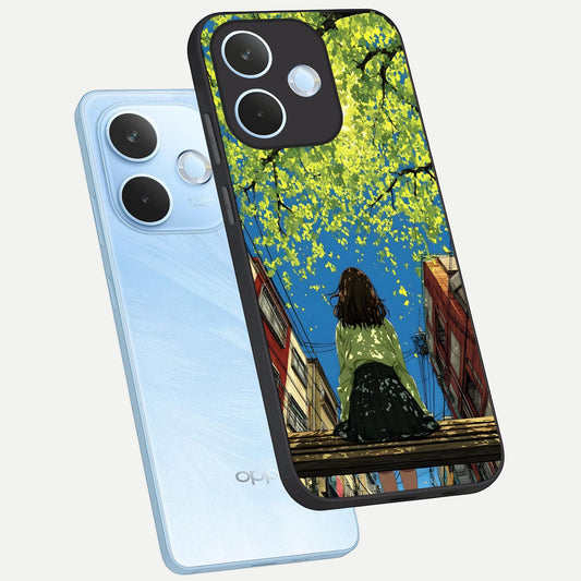 Golden Leaves Glow phone case For Oppo Reno 15 Pro mini showing premium glass back cover with detailed artwork