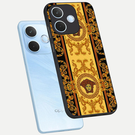 Golden Royal Heritage phone case For Oppo Reno 15 Pro mini showing premium glass back cover with detailed artwork