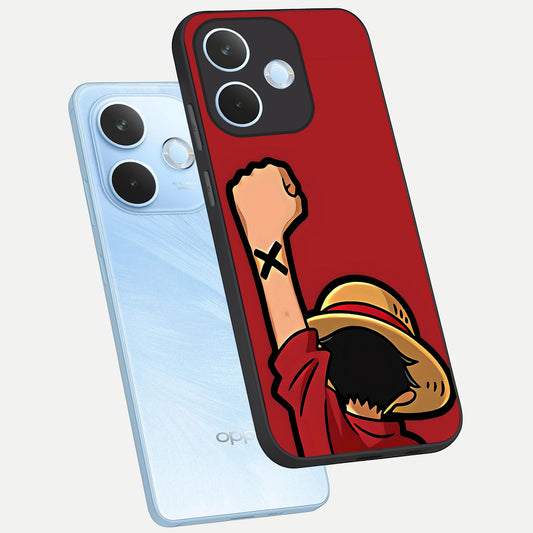Luffy X Spirit phone case For Oppo Reno 15 Pro mini showing premium glass back cover with detailed artwork