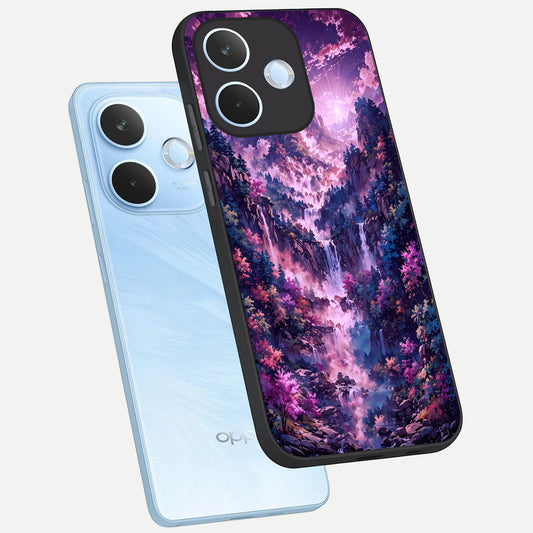 Mystic Cascade Peaks phone case For Oppo Reno 15 Pro mini showing premium glass back cover with detailed artwork