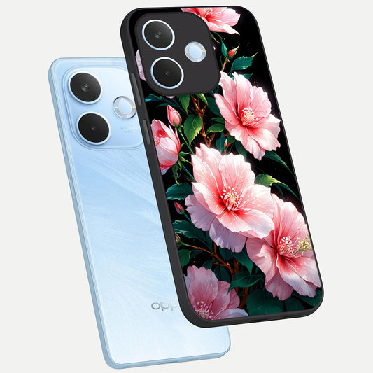 Peach Flower phone case For Oppo Reno 15 Pro mini showing premium glass back cover with detailed artwork