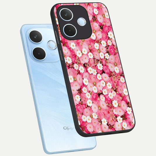 Pink Daisy Bliss phone case For Oppo Reno 15 Pro mini showing premium glass back cover with detailed artwork