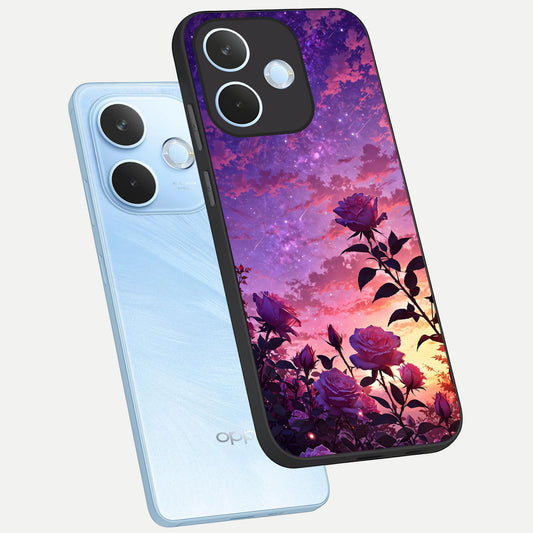 Starlit Rose Twilight phone case For Oppo Reno 15 Pro mini showing premium glass back cover with detailed artwork