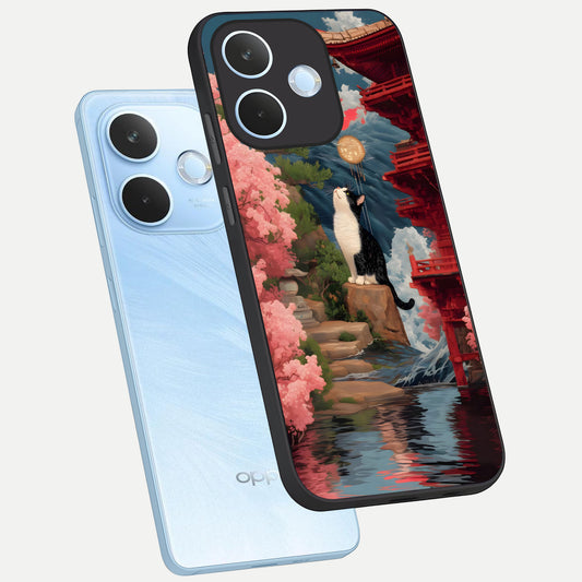 Temple Cat Scenery phone case For Oppo Reno 15 Pro mini showing premium glass back cover with detailed artwork