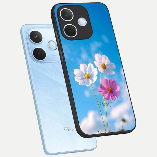 Tripple Flowers With Sky phone case For Oppo Reno 15 Pro mini showing premium glass back cover with detailed artwork