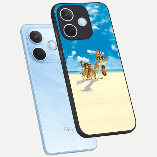 Tropical Fun Squad phone case For Oppo Reno 15 Pro mini showing premium glass back cover with detailed artwork