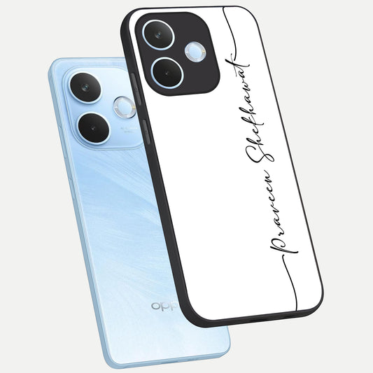 White Tune Custom Name phone case For Oppo Reno 15 Pro mini showing premium custom name glass back cover