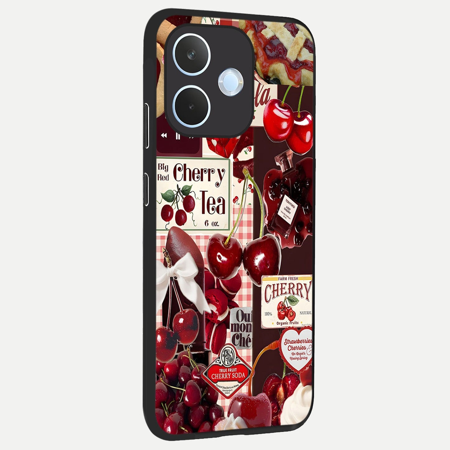 Aesthetic Cherry Tea back cover For Oppo Reno 15 Pro mini slim fit glass case with vibrant aesthetic design