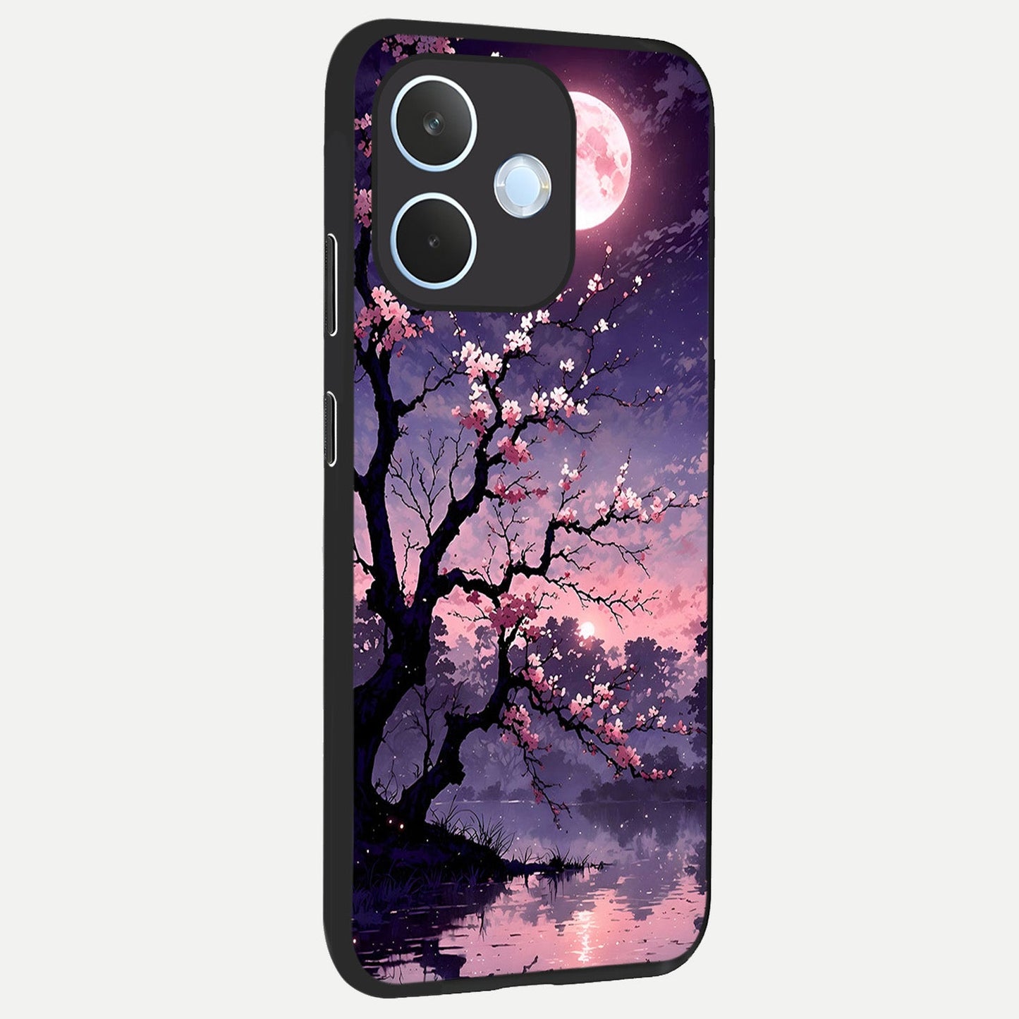 Blossom Pink Moon back cover For Oppo Reno 15 Pro mini slim fit glass case with vibrant aesthetic design