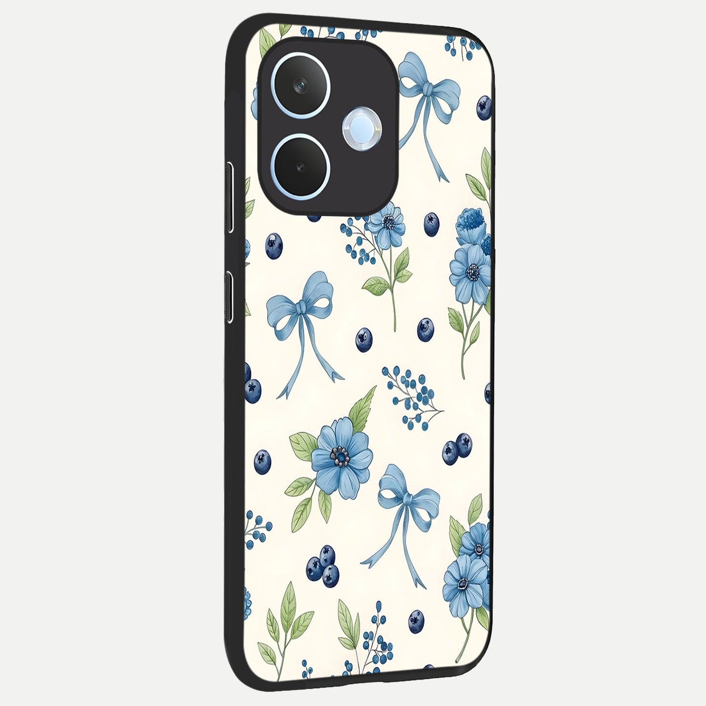 Blue Flower And Bow back cover For Oppo Reno 15 Pro mini slim fit glass case with vibrant aesthetic design