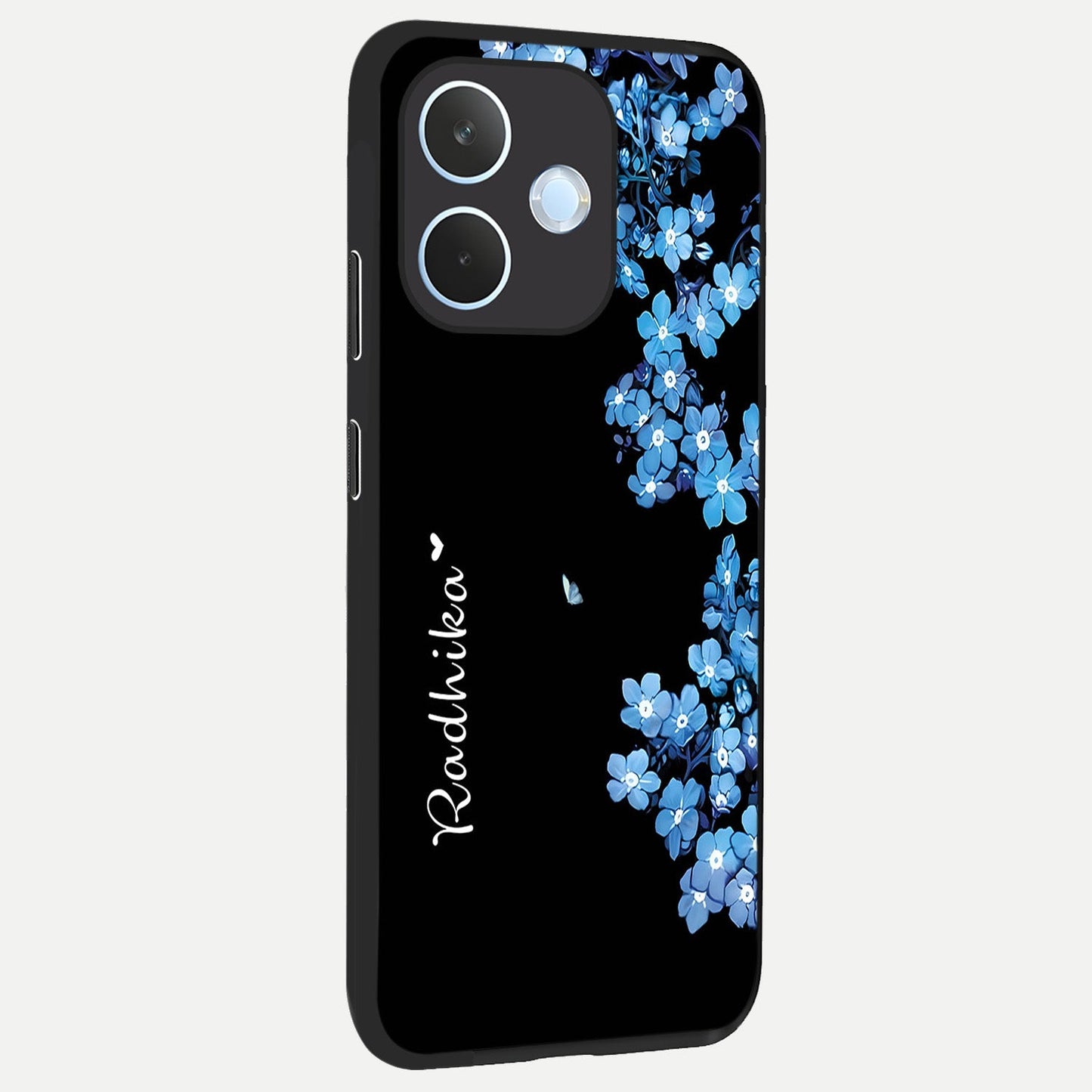 Blue Petal Dream Custom Name back cover For Oppo Reno 15 Pro mini slim fit glass case with vibrant aesthetic design