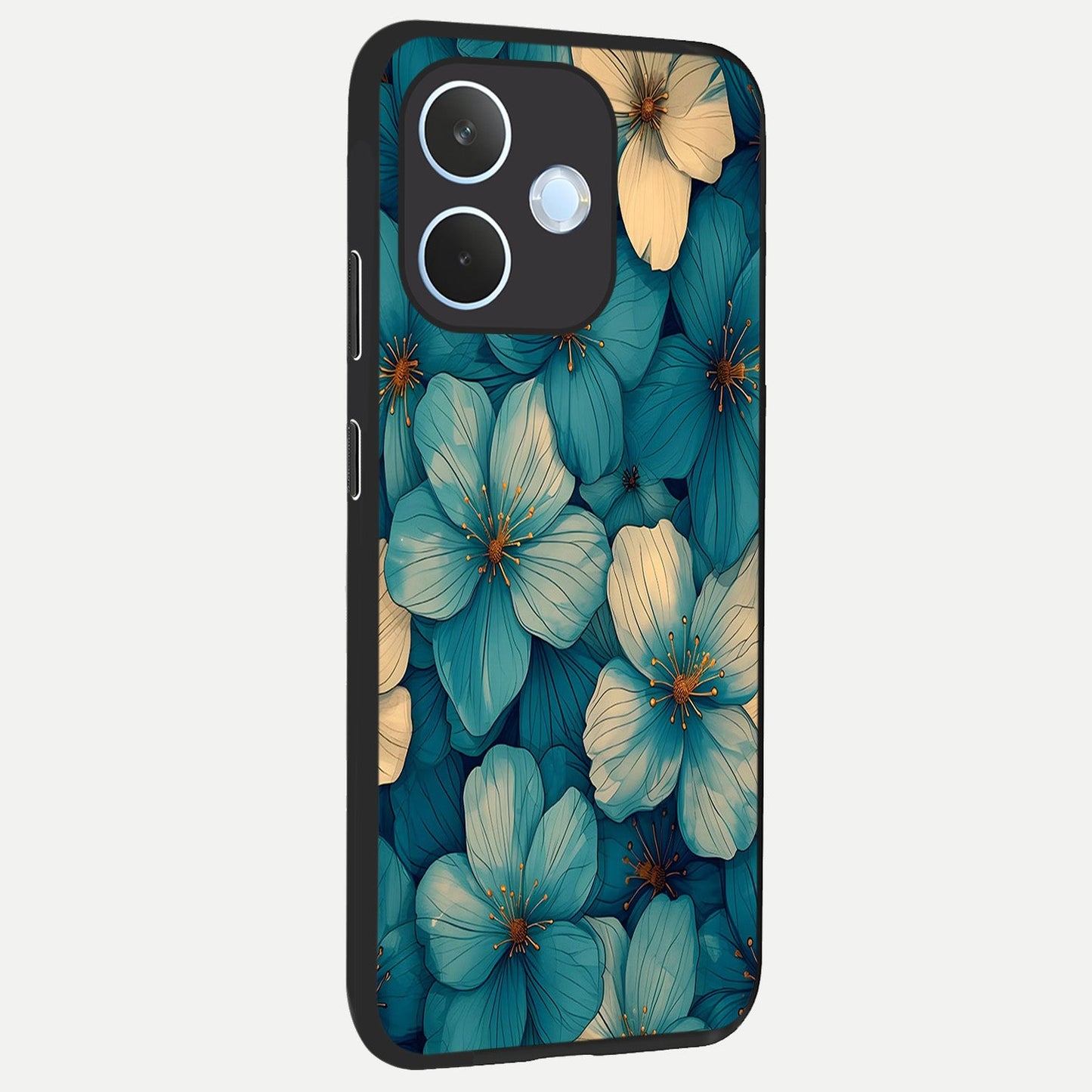 Blue Shade Floral back cover For Oppo Reno 15 Pro mini slim fit glass case with vibrant aesthetic design