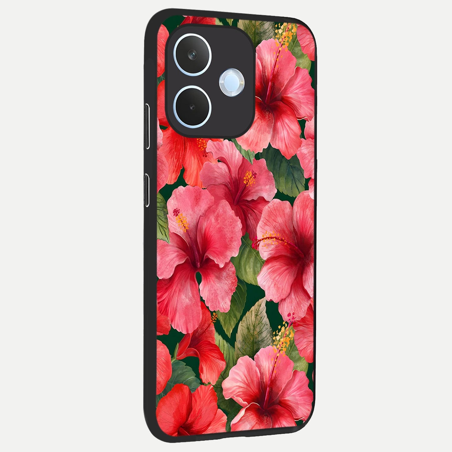 Hibiscus Pattern back cover For Oppo Reno 15 Pro mini slim fit glass case with vibrant aesthetic design