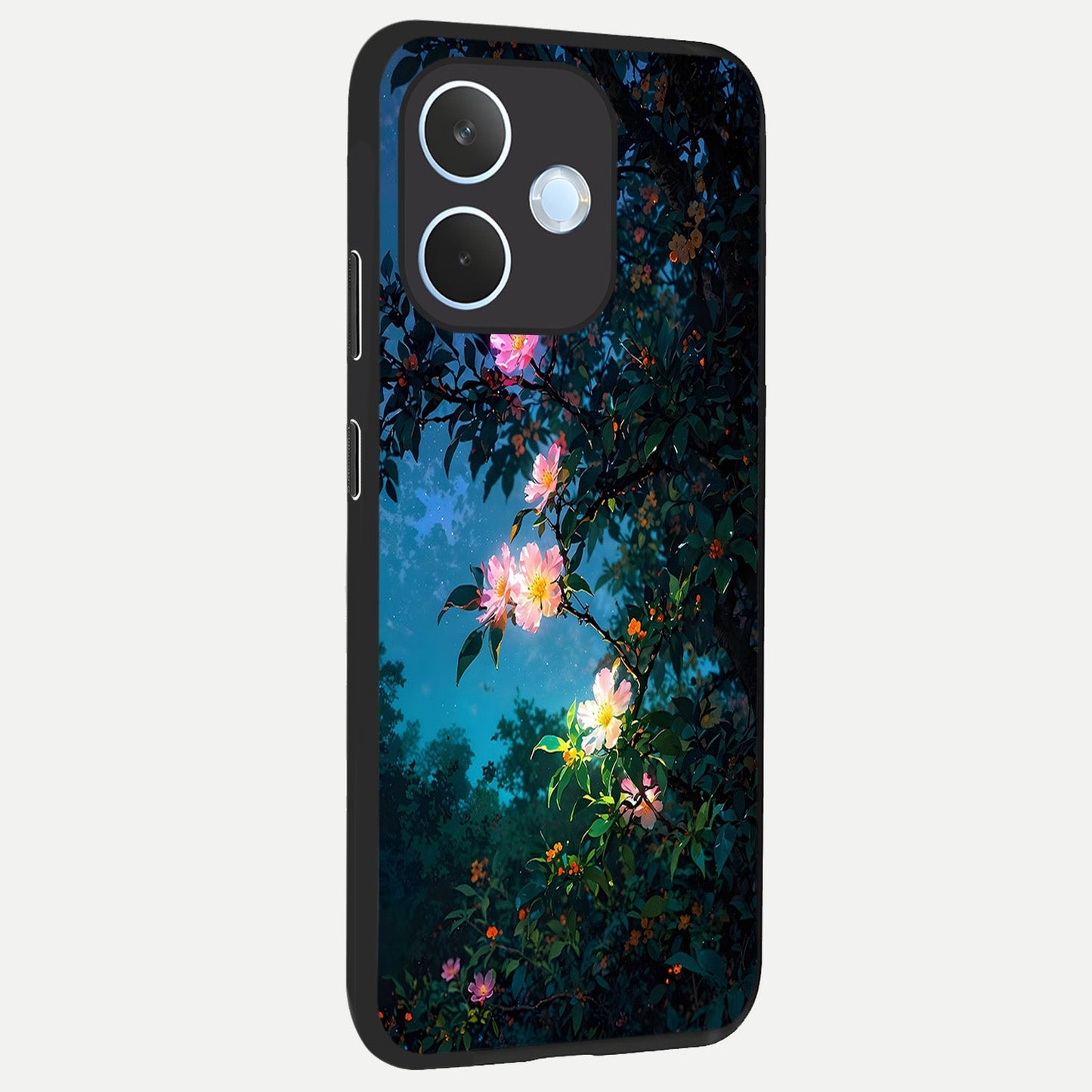 Midnight Bloom Glow back cover For Oppo Reno 15 Pro mini slim fit glass case with vibrant aesthetic design