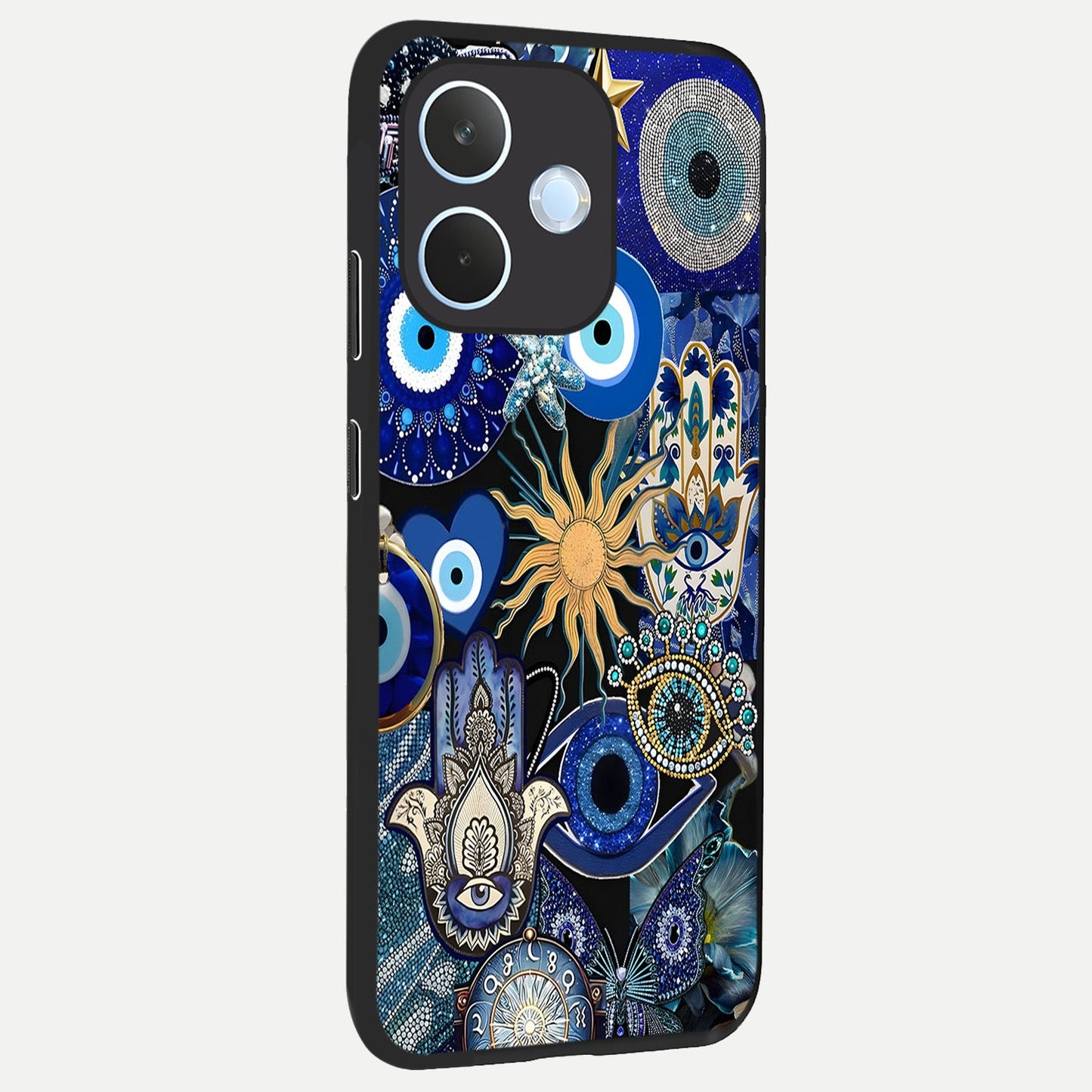 Mystic Blue Evil Eye back cover For Oppo Reno 15 Pro mini slim fit glass case with vibrant aesthetic design