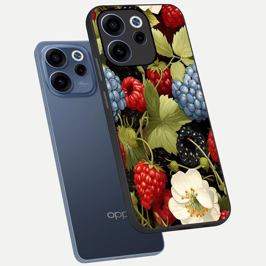 Berry Bloom Charm phone case For Oppo Reno 15c showing premium glass back cover with detailed artwork