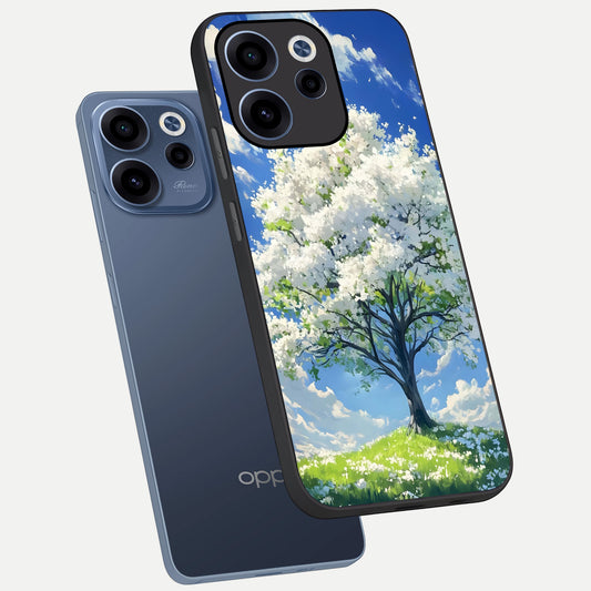 Blossom Sky Serenity phone case For Oppo Reno 15c showing premium glass back cover with detailed artwork