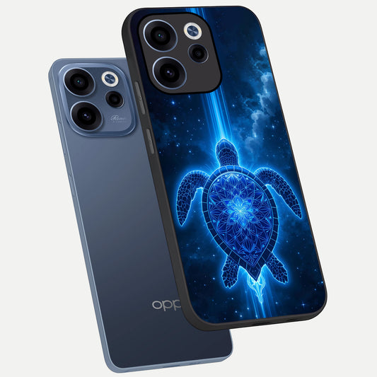 Blue Galaxy Turtle phone case For Oppo Reno 15c showing premium glass back cover with detailed artwork