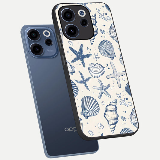 Blue Ocean Outline phone case For Oppo Reno 15c showing premium glass back cover with detailed artwork