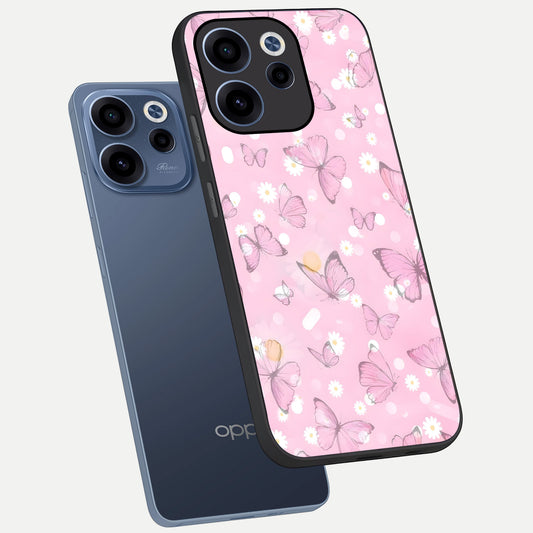 Blush Butterfly Garden phone case For Oppo Reno 15c showing premium glass back cover with detailed artwork