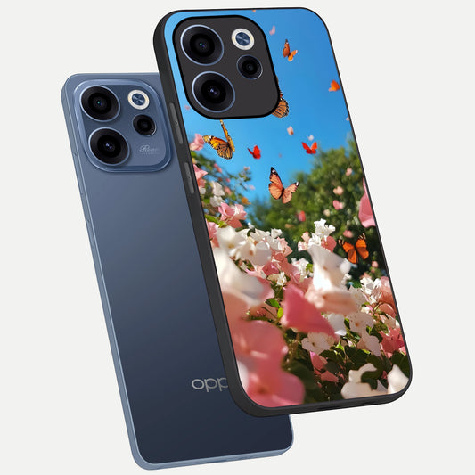 Butterflies In Bloom Sky phone case For Oppo Reno 15c showing premium glass back cover with detailed artwork