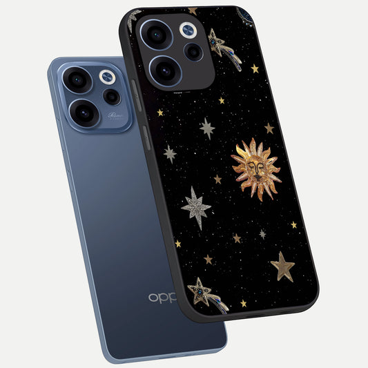 Celestial Moon With Stars phone case For Oppo Reno 15c showing premium glass back cover with detailed artwork