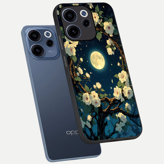 Celestial Moon And Flower phone case For Oppo Reno 15c showing premium glass back cover with detailed artwork
