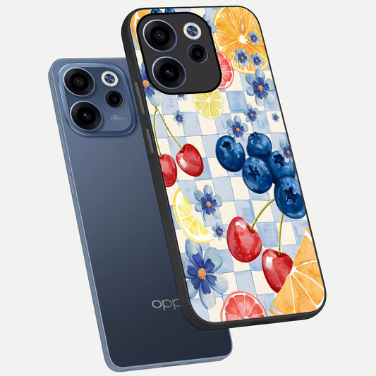 Citrus Bloom Joy phone case For Oppo Reno 15c showing premium glass back cover with detailed artwork