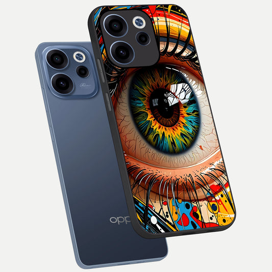 Colorful Eye phone case For Oppo Reno 15c showing premium glass back cover with detailed artwork