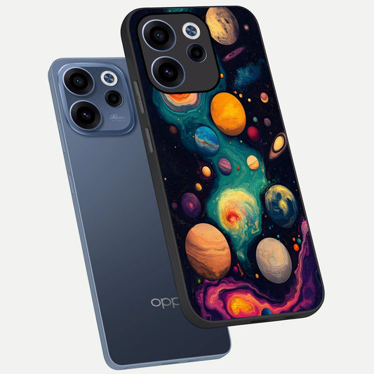 Cosmic Planet Journey phone case For Oppo Reno 15c showing premium glass back cover with detailed artwork