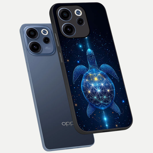 Crimson Blue Turtle phone case For Oppo Reno 15c showing premium glass back cover with detailed artwork