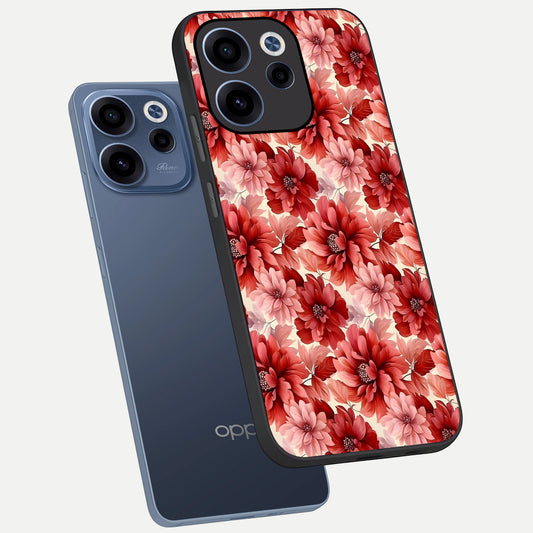 Crimson Love Petals phone case For Oppo Reno 15c showing premium glass back cover with detailed artwork