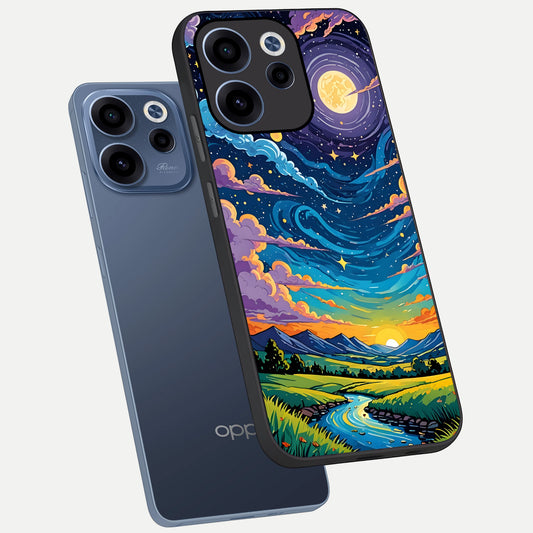 Dreamy Night Landscape phone case For Oppo Reno 15c showing premium glass back cover with detailed artwork