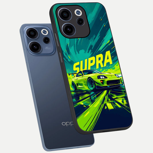 Electric Supra Thunder phone case For Oppo Reno 15c showing premium glass back cover with detailed artwork