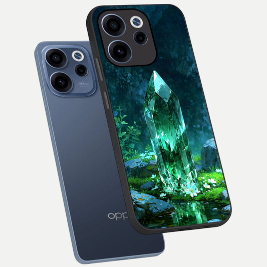 Emerald Light Crystal phone case For Oppo Reno 15c showing premium glass back cover with detailed artwork