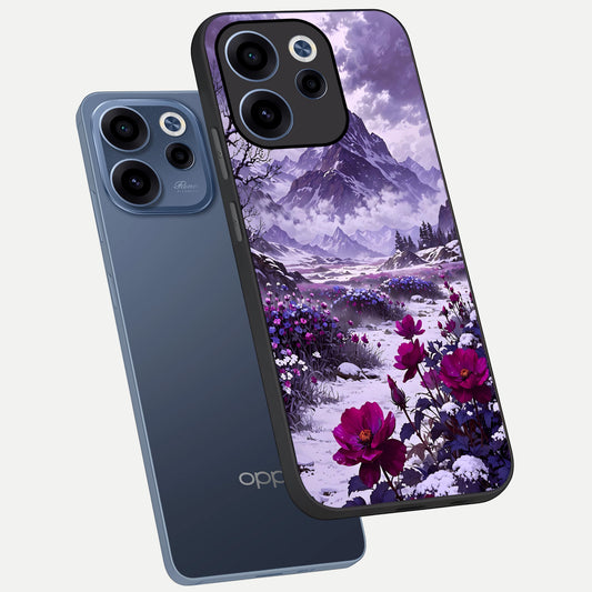 Flower Mountain View phone case For Oppo Reno 15c showing premium glass back cover with detailed artwork