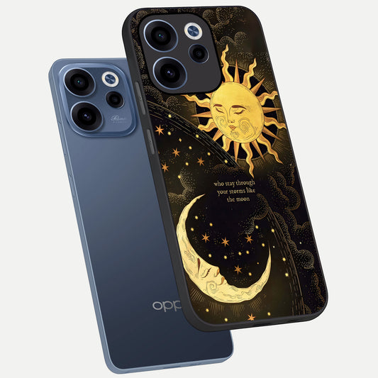 Golden Lunar Love phone case For Oppo Reno 15c showing premium glass back cover with detailed artwork