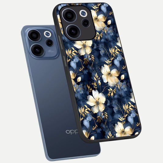 Golden Midnight Bloom phone case For Oppo Reno 15c showing premium glass back cover with detailed artwork