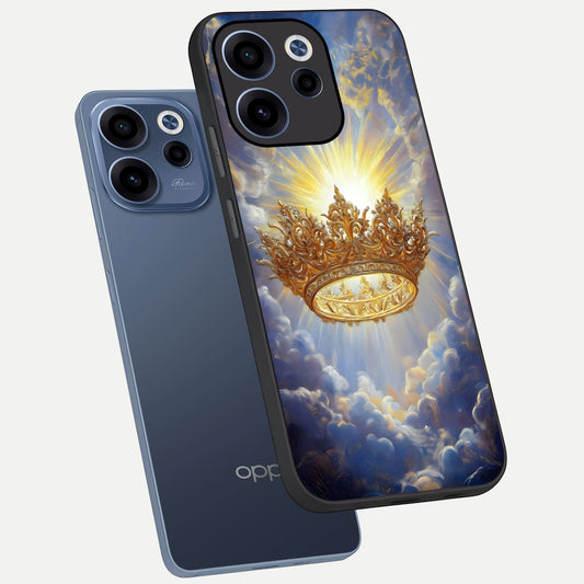 Heavenly Crown Light phone case For Oppo Reno 15c showing premium glass back cover with detailed artwork