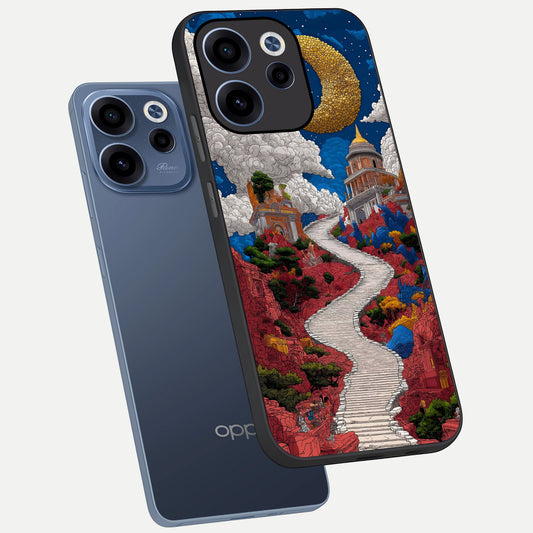 Heavenly Moon Path phone case For Oppo Reno 15c showing premium glass back cover with detailed artwork