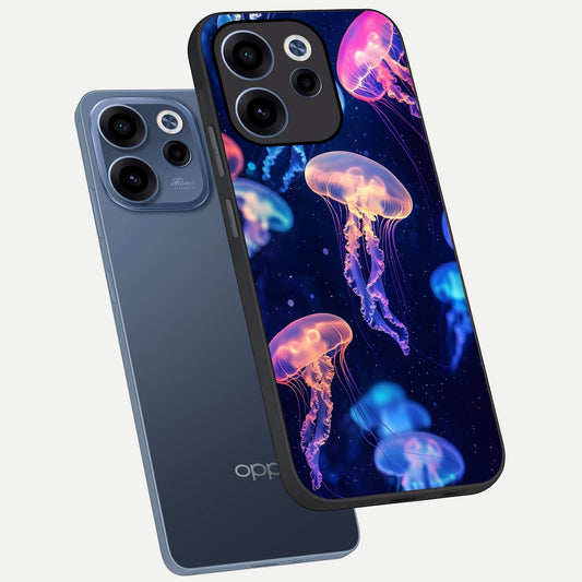 Jellyfish Pattern phone case For Oppo Reno 15c showing premium glass back cover with detailed artwork
