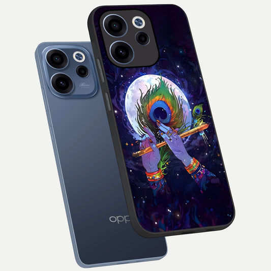 Krishna Hands Art phone case For Oppo Reno 15c showing premium glass back cover with detailed artwork