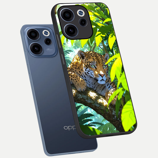 Leopard in Jungle phone case For Oppo Reno 15c showing premium glass back cover with detailed artwork