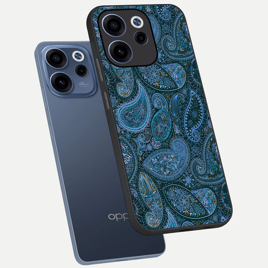 Midnight Paisley Glow phone case For Oppo Reno 15c showing premium glass back cover with detailed artwork