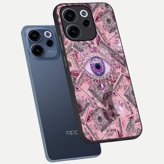 Money Eye Luxe phone case For Oppo Reno 15c showing premium glass back cover with detailed artwork