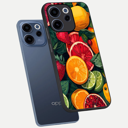 Multiple Fruits phone case For Oppo Reno 15c showing premium glass back cover with detailed artwork